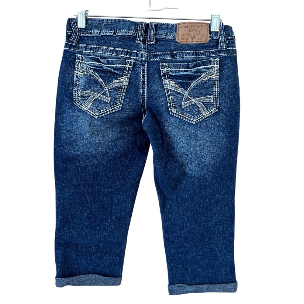 Amethyst Jeans capris Blue women’s size 5 Denim embellished pockets sequin 28x16 - Picture 12 of 13